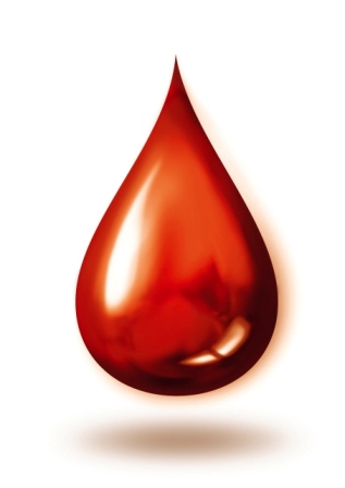 Illustration of a single glossy red drop of blood