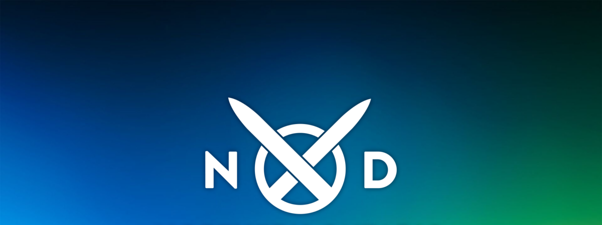 Northern Ontario Cross-Country Ski Division logo of crossed ski poles over the letters N and D, on a blue and green gradient