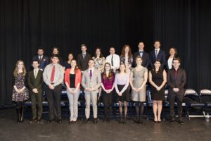 Dave Marshall Leadership Awards photo of a recipient or guests in front of a Nipissing University backdrop