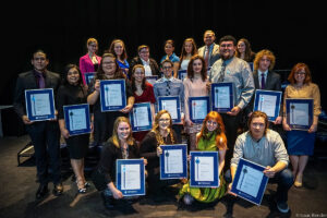 Dave Marshall Leadership Awards photo of a recipient or guests in front of a Nipissing University backdrop
